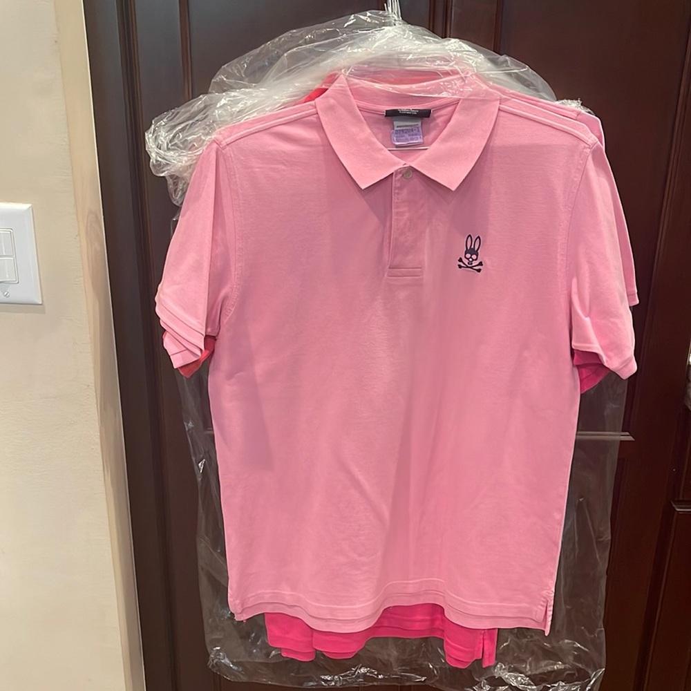 Psycho Bunny pink collared shirt, practically new, worn once